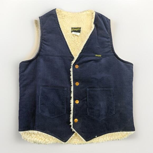 Wrangler Other - Vintage 80’s Wrangler Sherpa Lined Blue Corduroy Vest Men’s Large USA Made